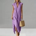thumbnail image 2 of Women's Ruffle Collar Dresses Sleeveless Maxi Dress with Pocket Breathable Casual Boho Summer Vacation Dress Purple L, 2 of 8