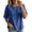 ZA-Blue tops women, variant on Womens Elbow Sleeve Tops Crew Neck Asymmetrical Button Front Loose Fit Solid Color Casual Blouses for Daily Work Wear