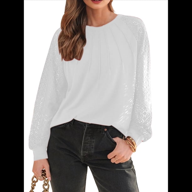 Camisas de Larga para Mujer, Blusas de Encaje, Ropa Informal de Negocios, Moda de Otoño, Blusas Tejidas Y2k S