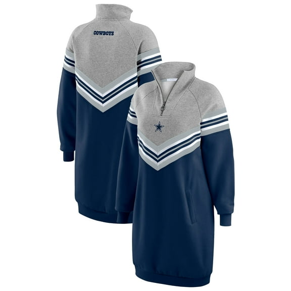 Women's WEAR by Erin Andrews Navy/Heather Gray Dallas Cowboys Chevron Stripe Dress