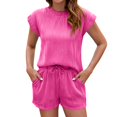 thumbnail image 3 of ibiyuan Women'S 2 Piece Outfits Women's Solid Color Round Neck Short Sleeve T-Shirt and Pocket Shorts Matching Outfit Set, 3 of 5