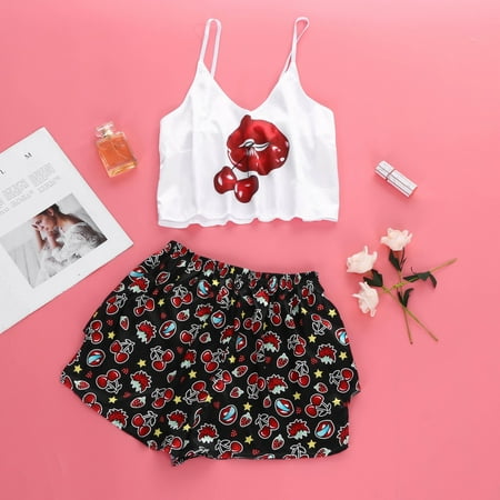 

Simplmasygenix Pajamas For Women Clearance Summer Winter Plus Size New Sexy Lips Print Lingerie Silk Underwear Sleepwear Underwear Pajamas Satin