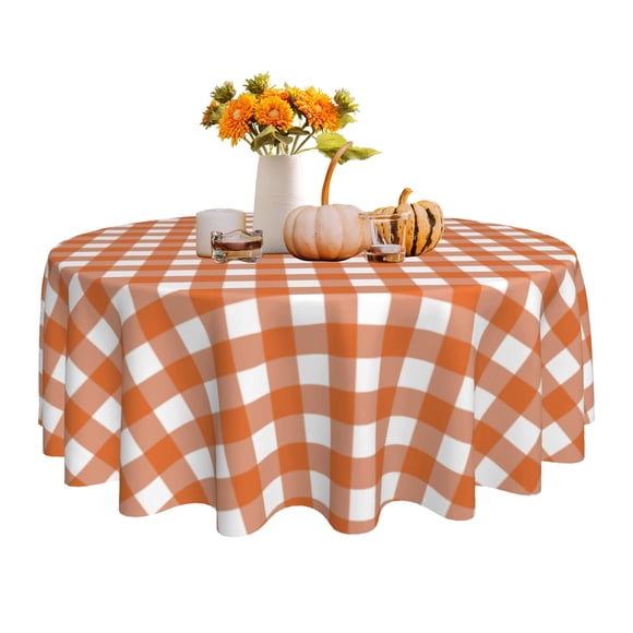 Suqkxco Mantel Redondo De Cuadros De Búfalo, Color Naranja Y Blanco, De Acción De Gracias, De 60 Pulgadas, Para Mesa, A Prueba De Derrames, Para Cocina, Fiesta, Cena, Decoración De Mesa