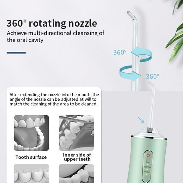 Irrigador dental eléctrico con 4 boquillas, herramienta de limpieza de dientes con hilo dental portátil para el hogar, verde