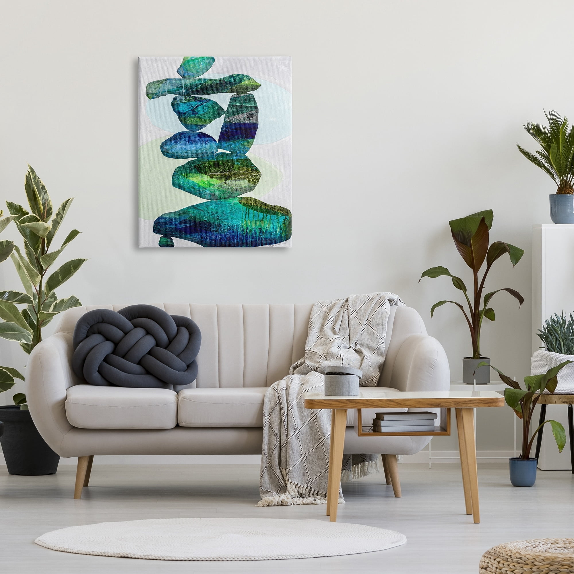Stupell Industries Vivid Teal Stacked Zen Rocks Abstract Painting Gallery Wrapped Canvas Print Wall Art