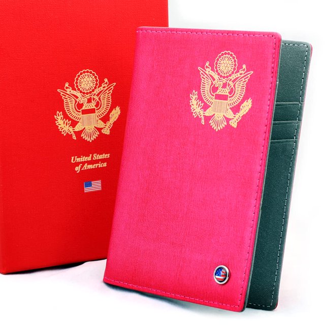 Free Engraving Genuine Leather US Passport Holder, Slim Card Case Cover Travel Gift for Women Mens Rfid Blocking Two Lines Free Customization
