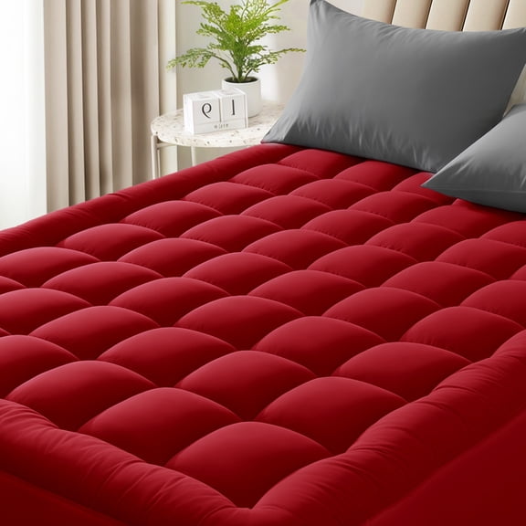 WQSPRING Full Mattress Topper, Extra Thick Full Size Mattress Pad Full Mattress Protector for Back Pain, Wine Red Mattress Cover Full with Deep Pocket Mattress Topper Full Size Bed Topper