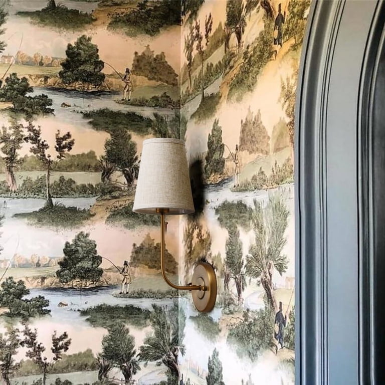 Sussex Fabric Shade Wall Sconce - Rowan Vintage Fabric Drum Wall Light for Bedroom and Hallway