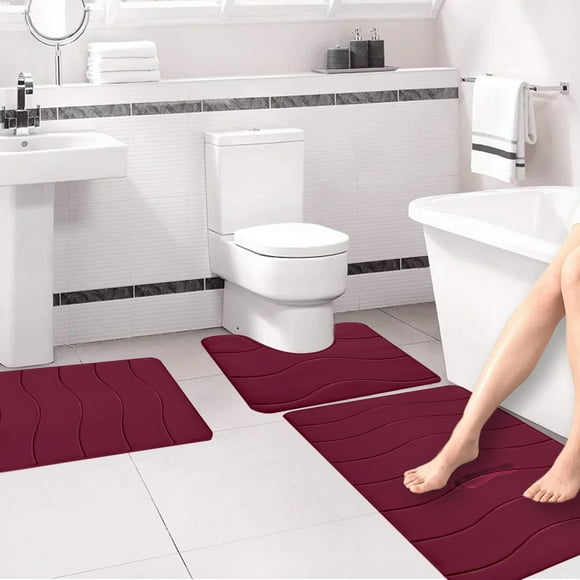 Foam Bath Mat 3 Set Bathroom Rugs For 3 Pcs Toilet Mats Universal Soft Comfortable Water Absorption Non-Slip Thick Machine Washable Easier To Dry Dark
