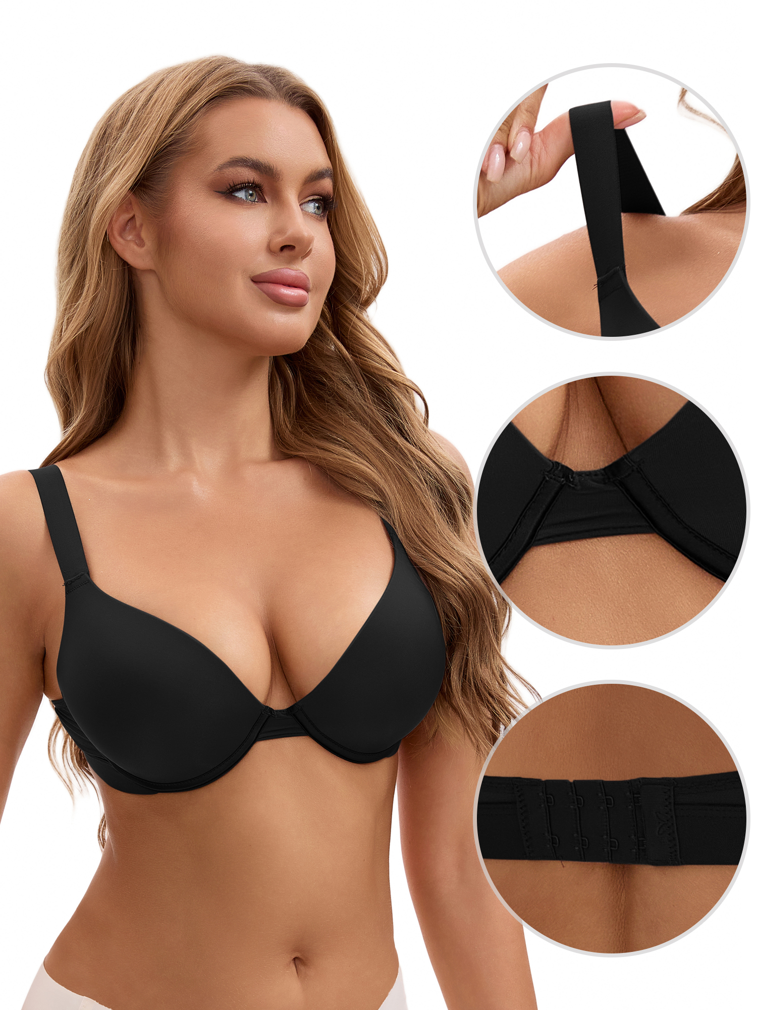Unique Bargains Women's Push Up Underwire Seamless Soft Bras Black 42 D