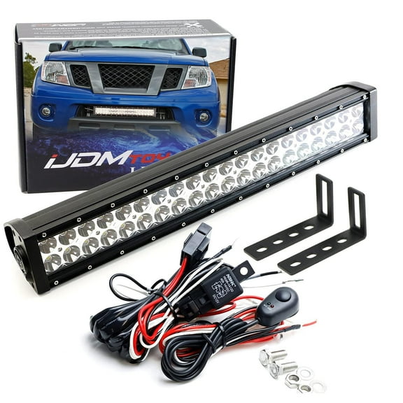 Lower Grille 20-Inch LED Light Bar Kit For 2004-18 Nissan Frontier, Includes (1) 120W LED Lightbar, Lower Bumper Opening Mounting Brackets & On/Off Switch Wiring Kit