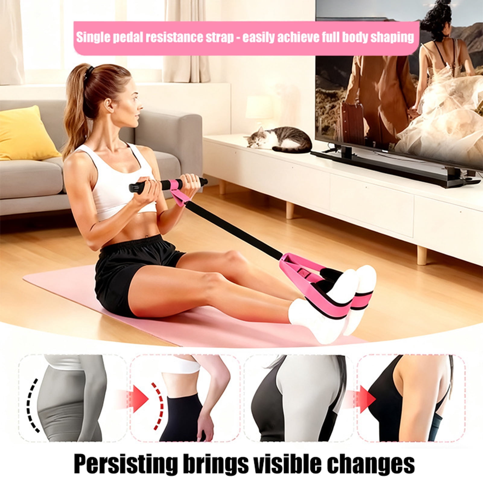 YIFAEUX Pedal Resistance Band with Handle Yoga Sit-up Exerciser Pull Rope Men Women Abdomen Waist Arm Leg Core Training Workout Equipment