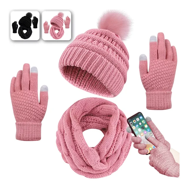 3en1 Gorro Bufanda Guantes Tejido Invierno Para Frío Mujer