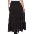 thumbnail image 2 of Sakkas Solid Embroidered Gypsy Bohemian Mid Length Cotton Skirt - Black - One Size, 2 of 4