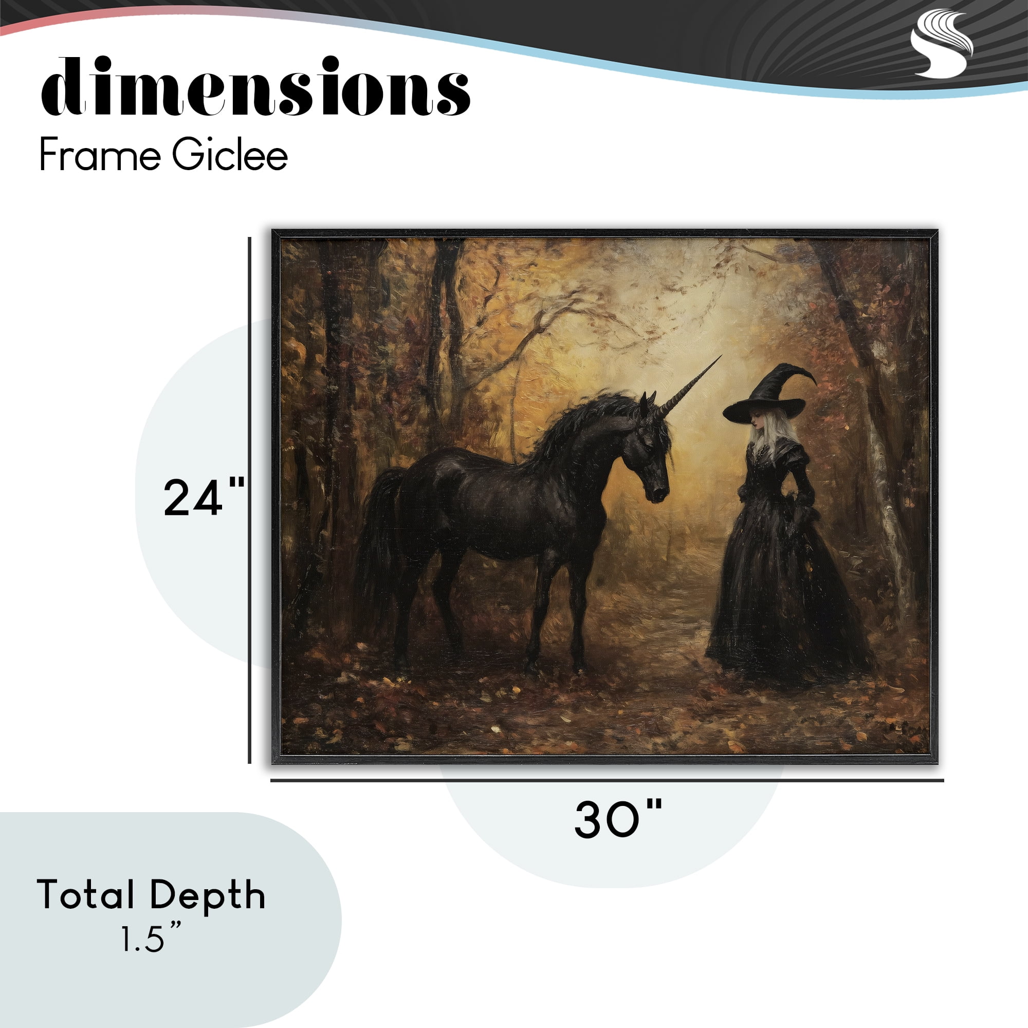 Witch & Black Unicorn Black Framed Giclee Art, design by Arlington Prints