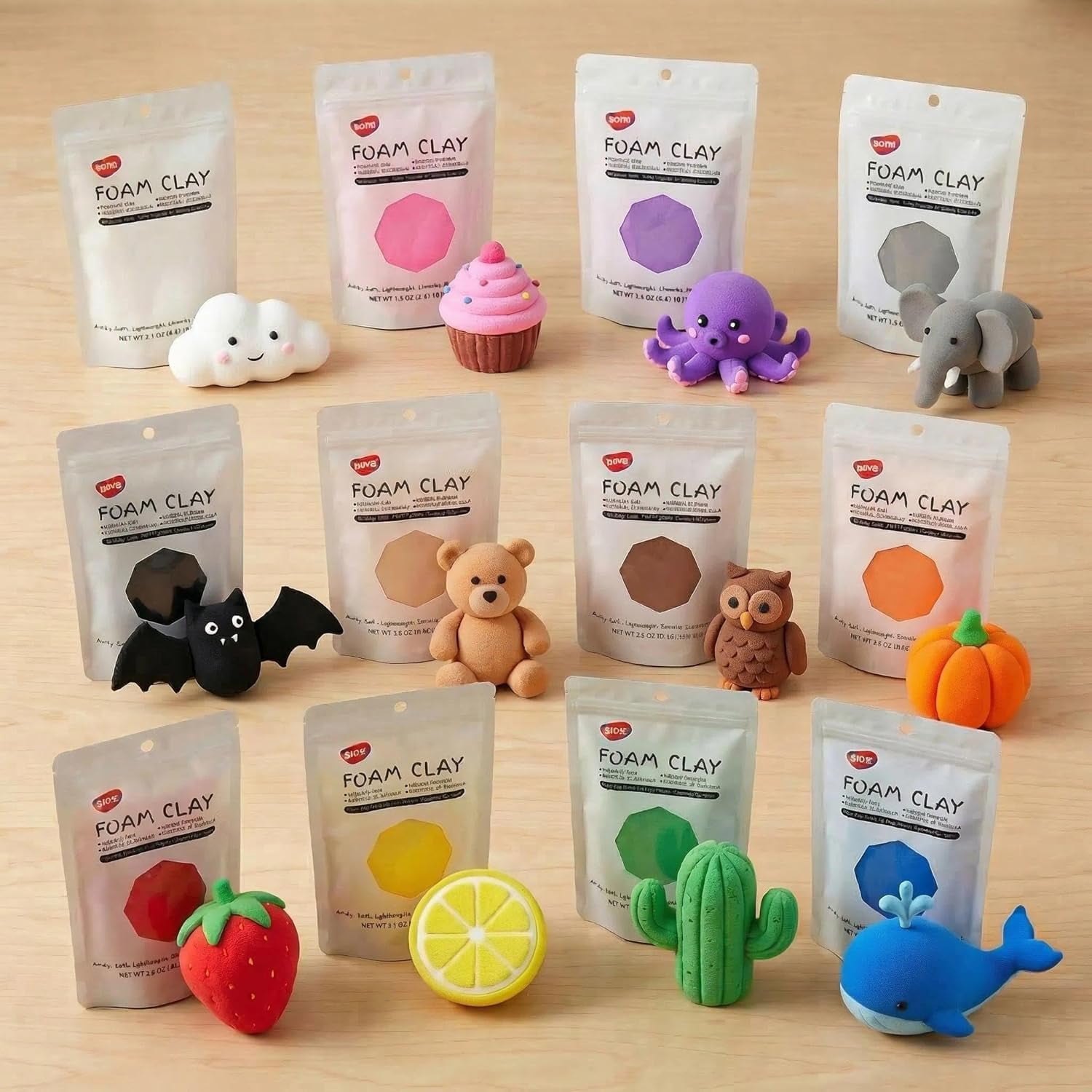 BOHS 12-Colors Foam Modeling Clay- for Cosplay,School Projects,Baby Hand Print,Slime - Squishy, Air Dry, Soft - Gifts for Adult and Kids - 12 pcs,2.65 lbs,Ages 3 & Up