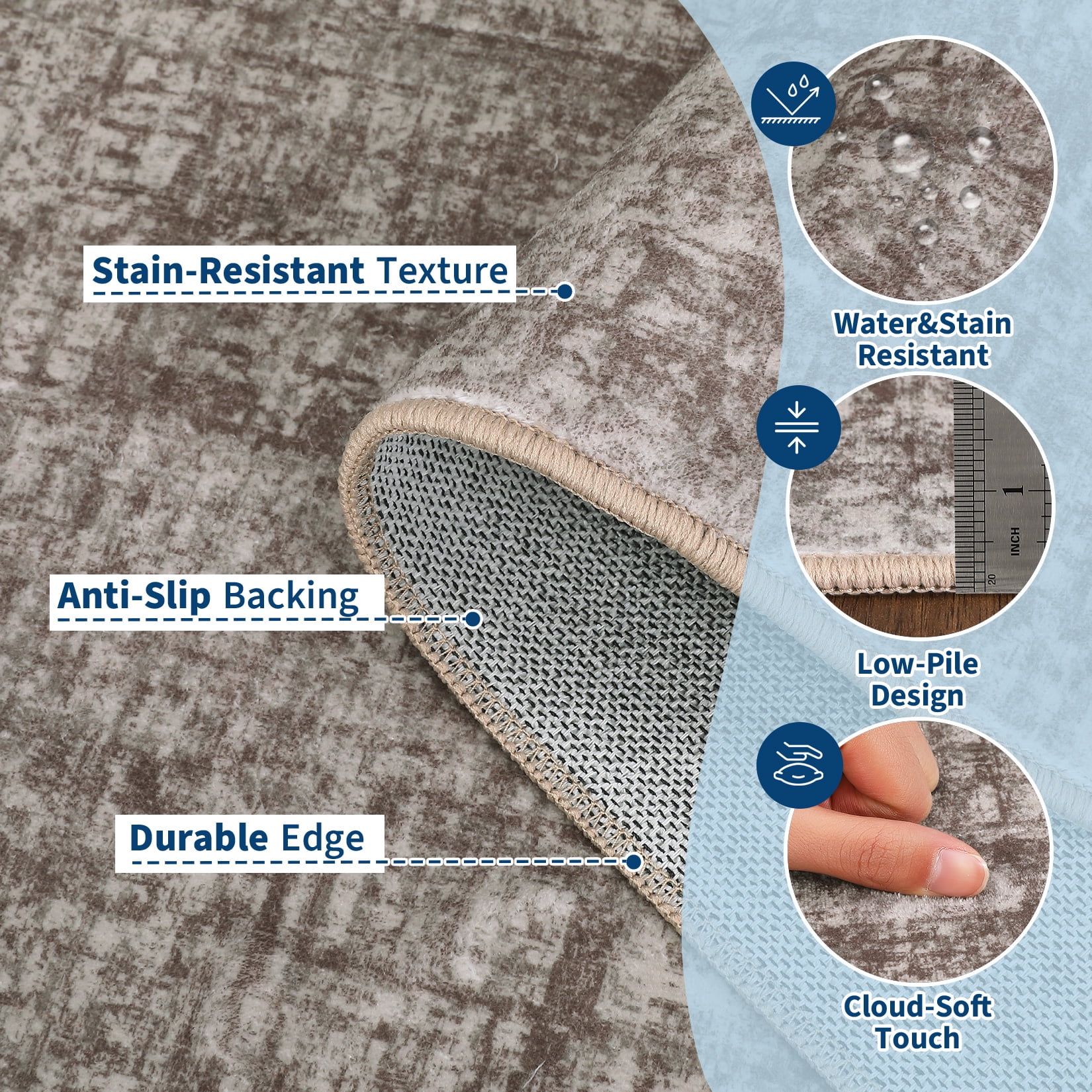 Senfot 5x7 Solid Area Rug Washable Non-Slip Stain Resistant Low Pile Soft Foldable for Living Room Bedroom Office Brown