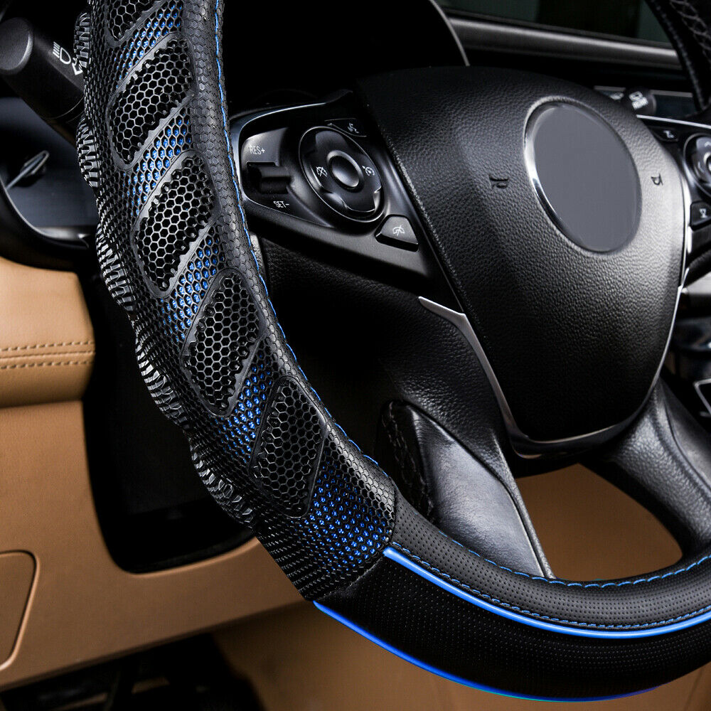 Flying Banner Faux Leather Steering Wheel Cover, Blue Black photo 6