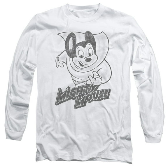 Mighty Mouse Mighty Sketch Long Sleeve Adult 18/1 T-Shirt White