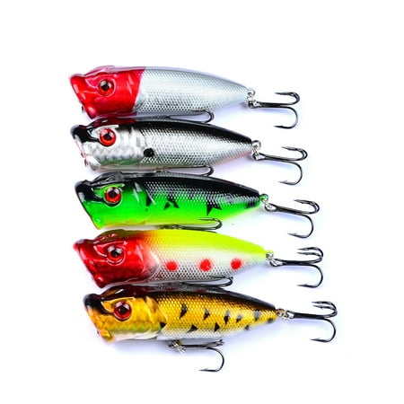 10PCS Popper Topwater Fishing Lures Lot Crankbaits Minnow Baits Tackle with Treble Hooks, 7.3cm 12g Freshwater Bass Bait