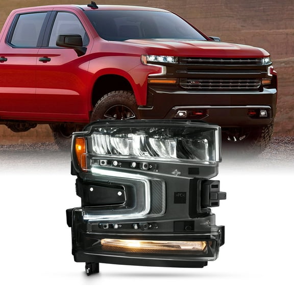 AKKON - Fits 2019-2021 Chevy Silverado 1500 [LED High&Low Beam] DRL Black Headlight Passenger Right w/ Halogen Signal
