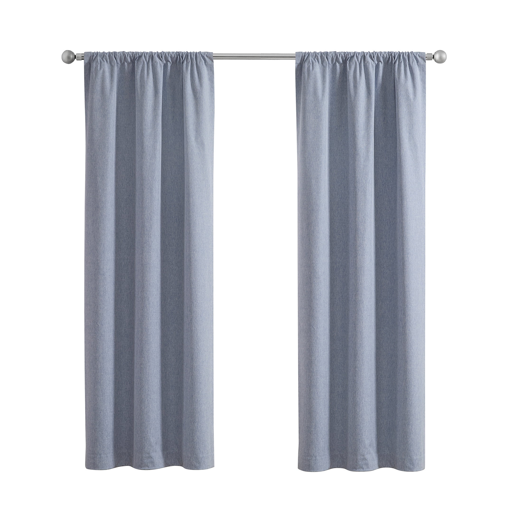 Mainstays Iris Linen Look 100% Blackout Curtain Panel Pair, Set of 2, Blue, 37 in W x 84 in L