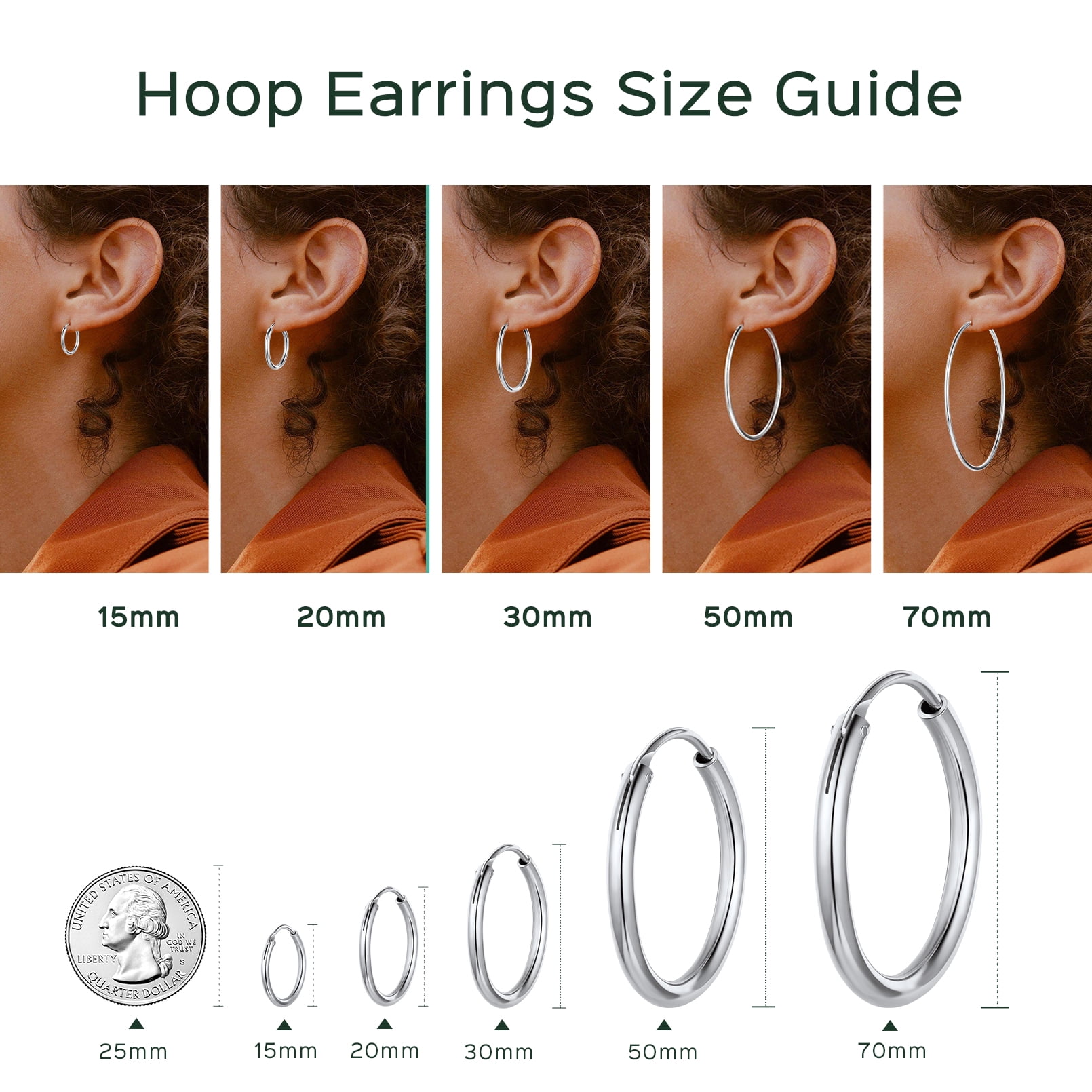Suplight 925 Sterling Silver Women Silver Earrings Small Large Thin Endless Hoop Earrings 15/20/30/50/70mm