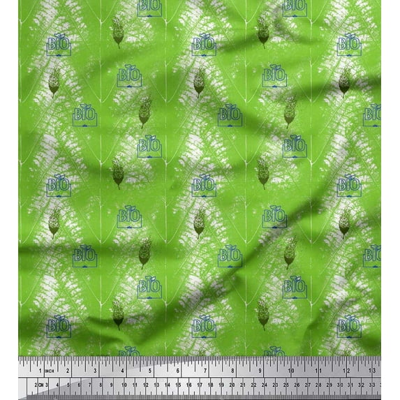 Soimoi Green Rayon Fabric Artistic Leaves Print Fabric by the Yard 42 Inch Wide