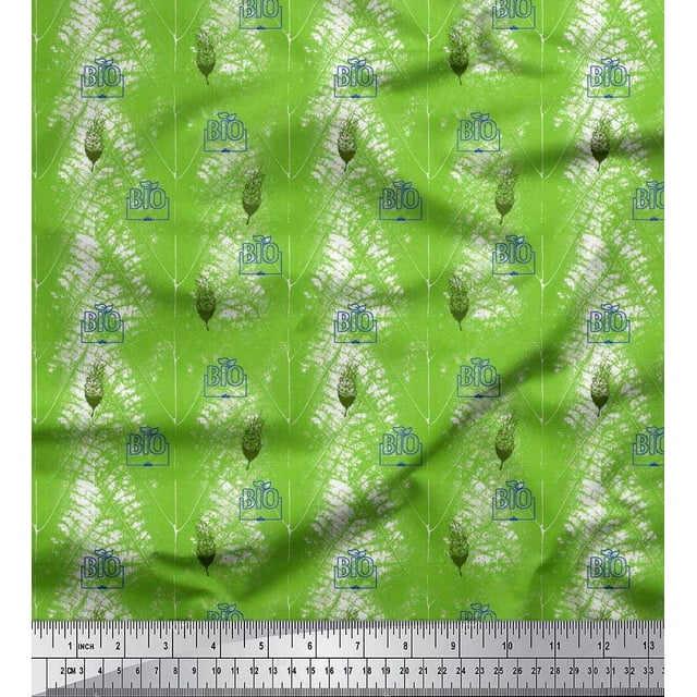 Soimoi Vert Tissu de Canard de Coton Artistique Feuilles Tissus Imprimés par Yard 56 Pouces de Large