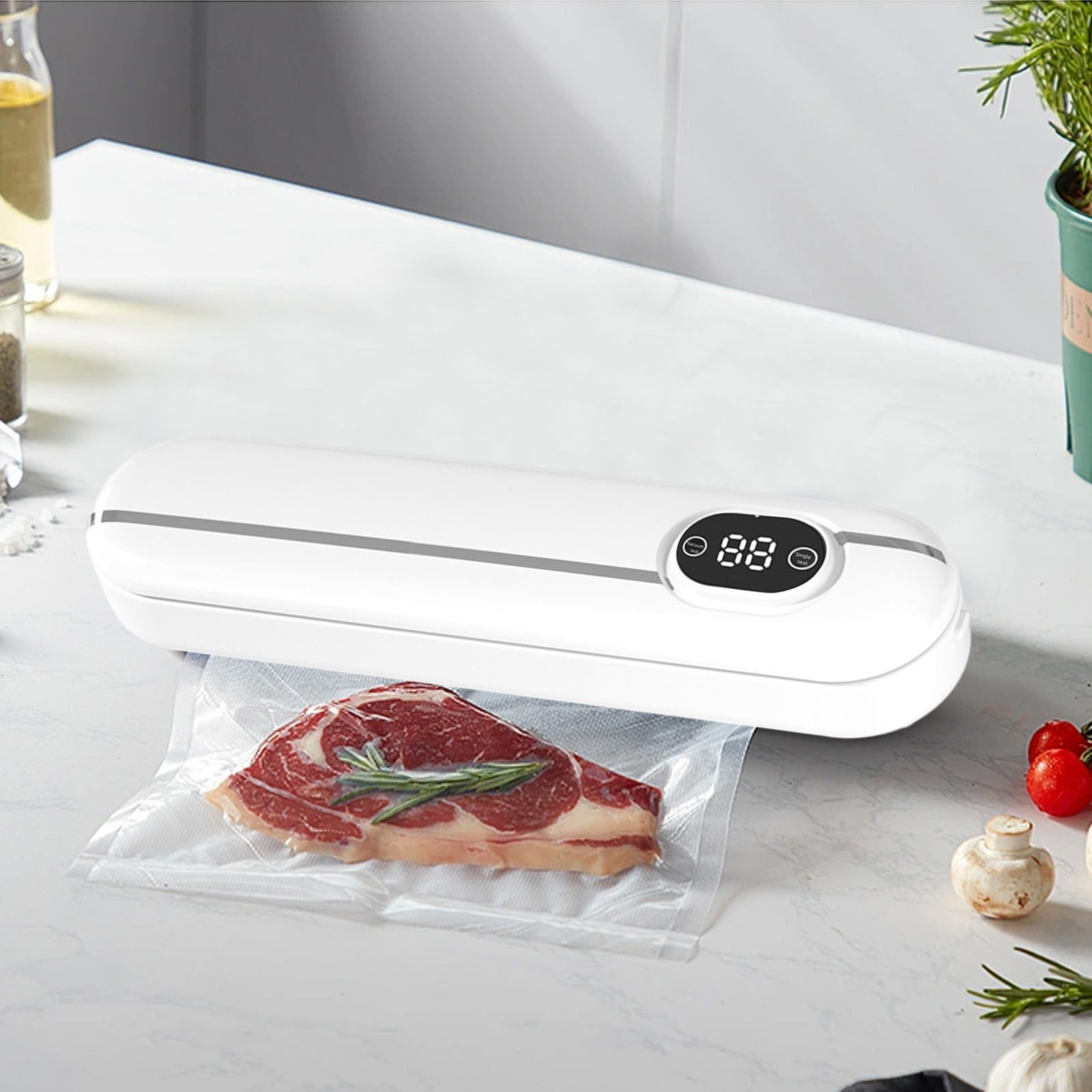 Byujiro Mini Vacuum Sealer Machine with 10 Vacuum Bags, Automatic Household Food Sealer, Compact Air Sealing System for Food Storage, Meal Prep & Kitchen Organization