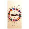 thumbnail image 1 of Welcome Banner with International Flags Circular Design Background Event Decoration Party Supplies Global Conference Backdrop Indoor Outdoor Display, 1 of 4
