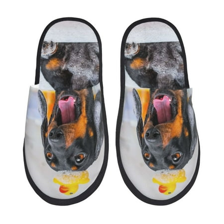Balery Puppy Sits In Bathtub Slient Indoor Furry Fleece Comfort House Shoes Soft Non-Slip Home Shoes Cotton slippers House Slippers-- Large