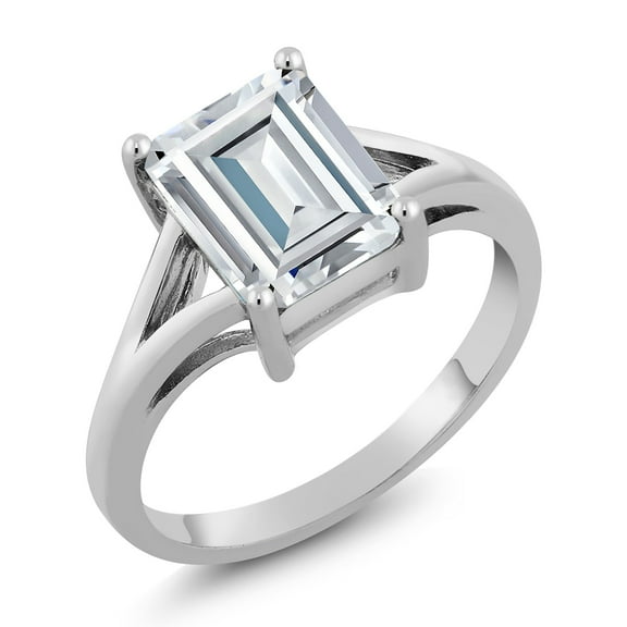 Gem Stone King White Moissanite Solitaire Engagement Ring for Women | 2.52 Cttw | 925 Sterling Silver | Emerald Cut 9X7MM | Wedding Anniversary Promise Ring (Size 6)
