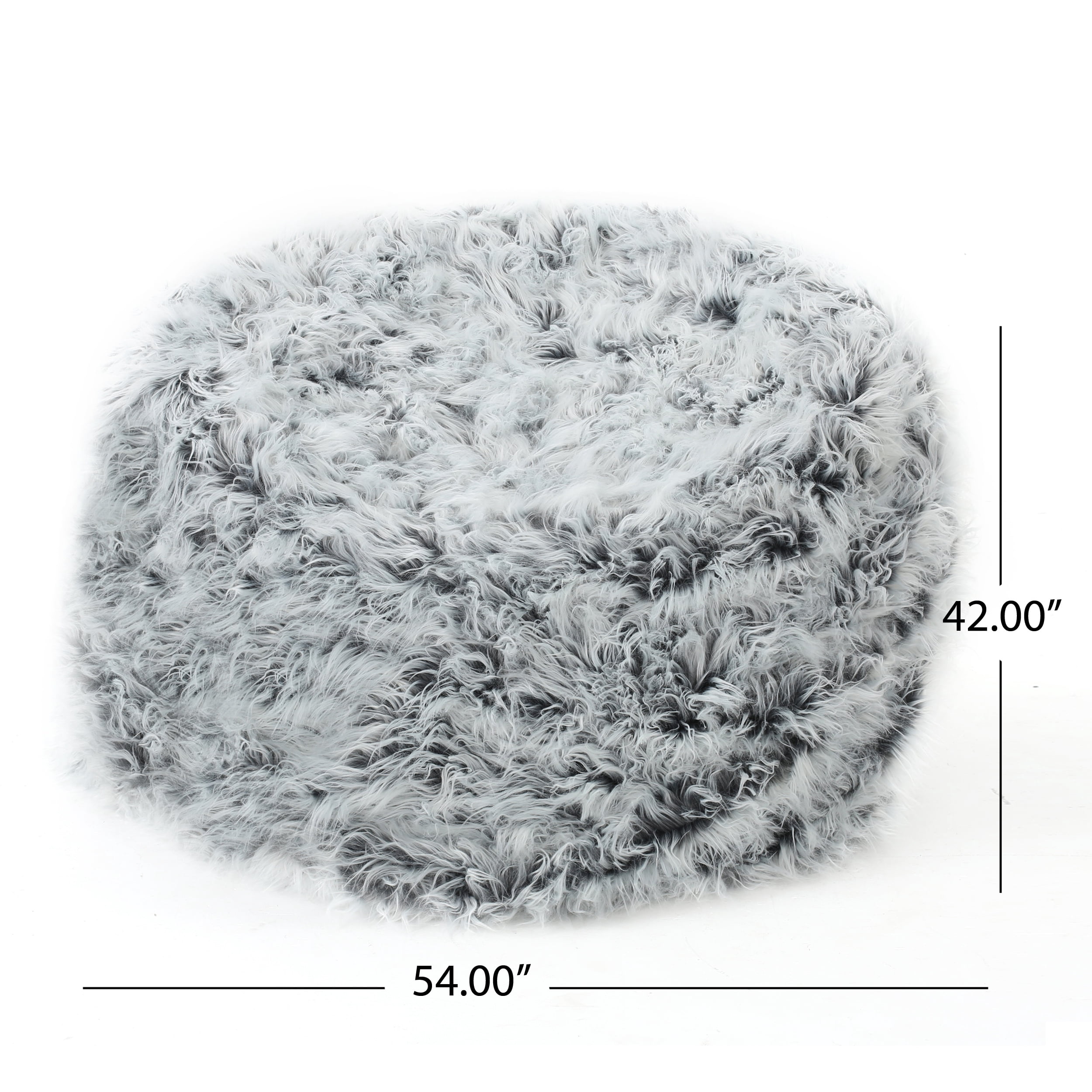 Noble House Rubani 5 Ft Long Faux Fur Bean Bag Chair Silver Grey