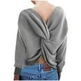 thumbnail image 4 of Women's Twist Knot Sweater Casual V Neck Long Sleeve Shirts Knit Pullover Tunic Tops Jumper Shirts, 4 of 4