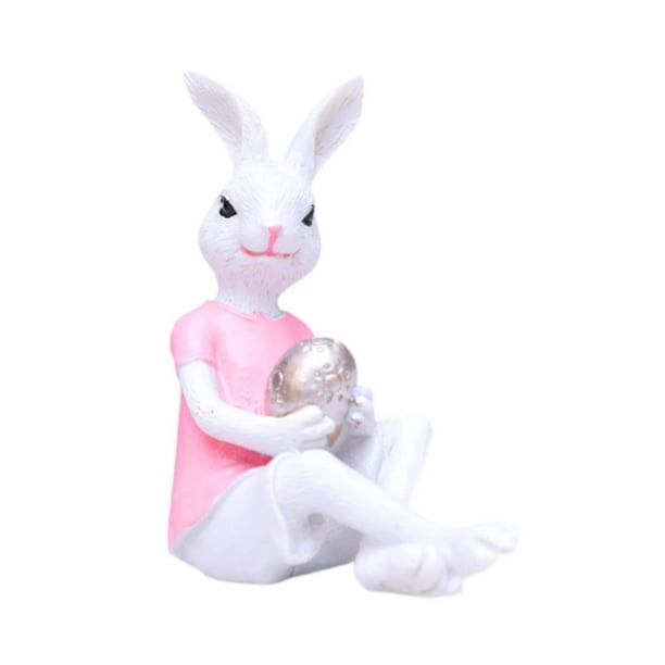 Estatua de conejo de Pascua, decoración de Pascua, decoración de mesa, figura creativa de conejo Rosa