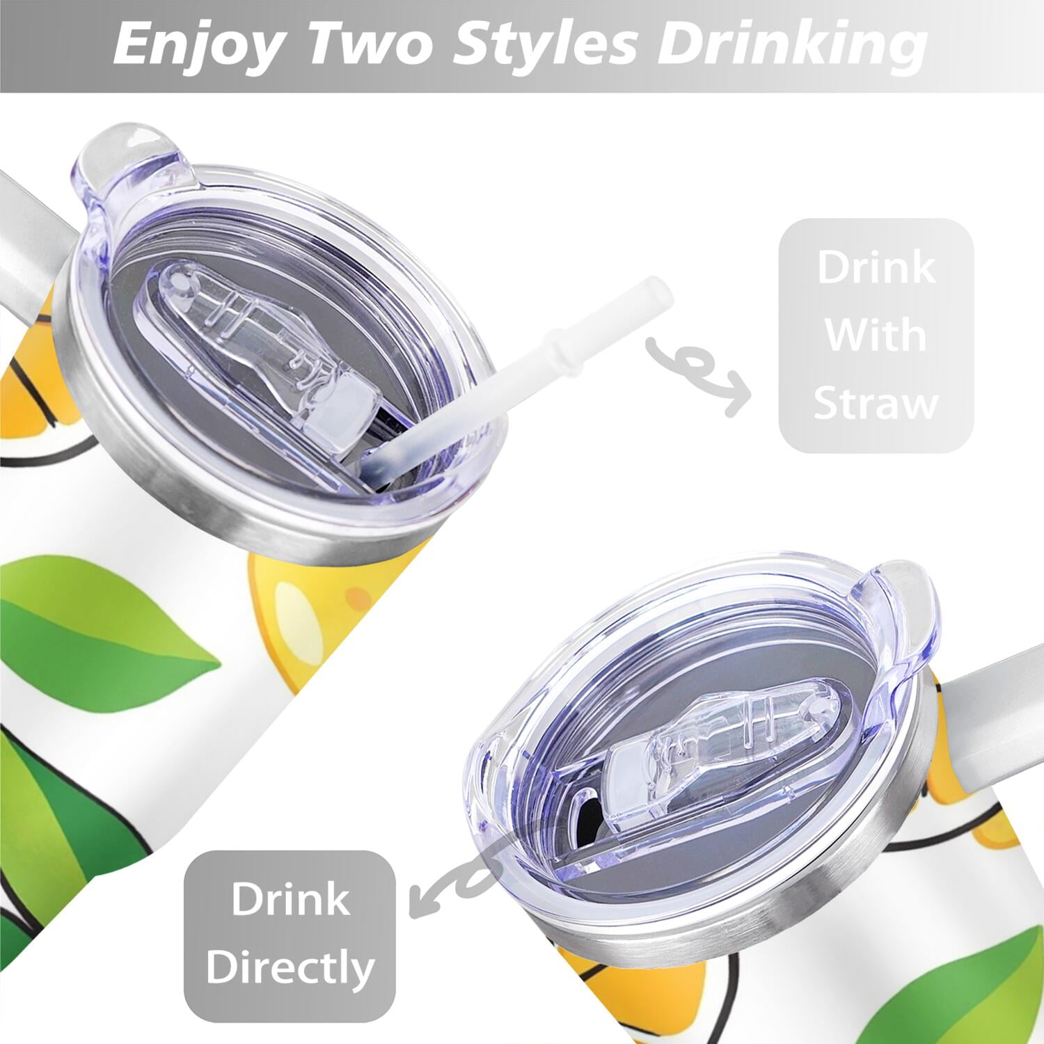 Mug with Handle and Straws 40 oz Stainless Steel Lemon Slices Travel Mug Birthday Present for Men Dad Son Husband Gifts for Him/Her Coffee Mugs