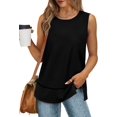 thumbnail image 1 of Camisetas sin mangas de verano para mujer, cuello redondo, informales, dobladillo lateral, ajuste holgado, 1 of 5