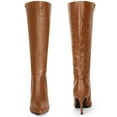 thumbnail image 5 of BLISSFUL STEP Women's Boots Stone Pattern Pointed Toe Stiletto Heel Knee High Boots  Brown 9, 5 of 6