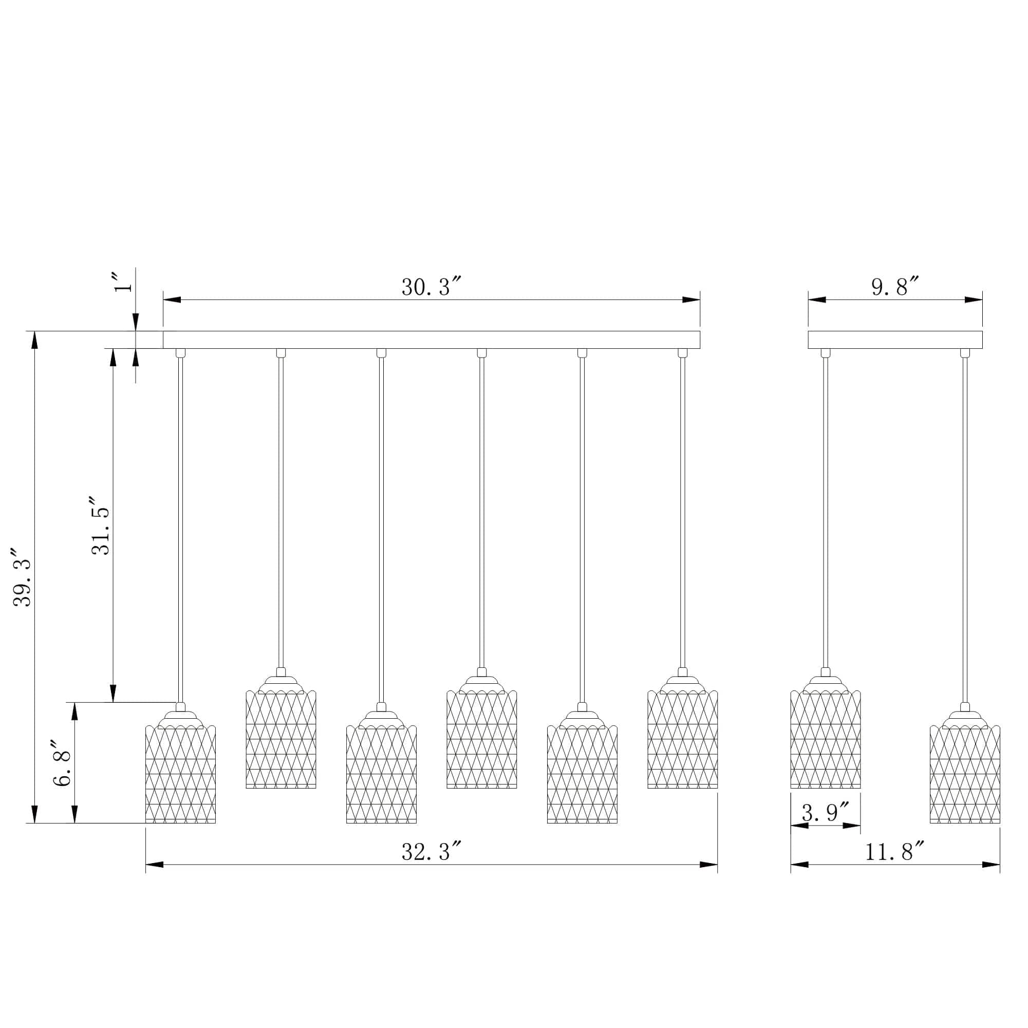 Aldubon Chrome 6-Light Chandelier with Diamond Crystal Shades (Adjustable Height)