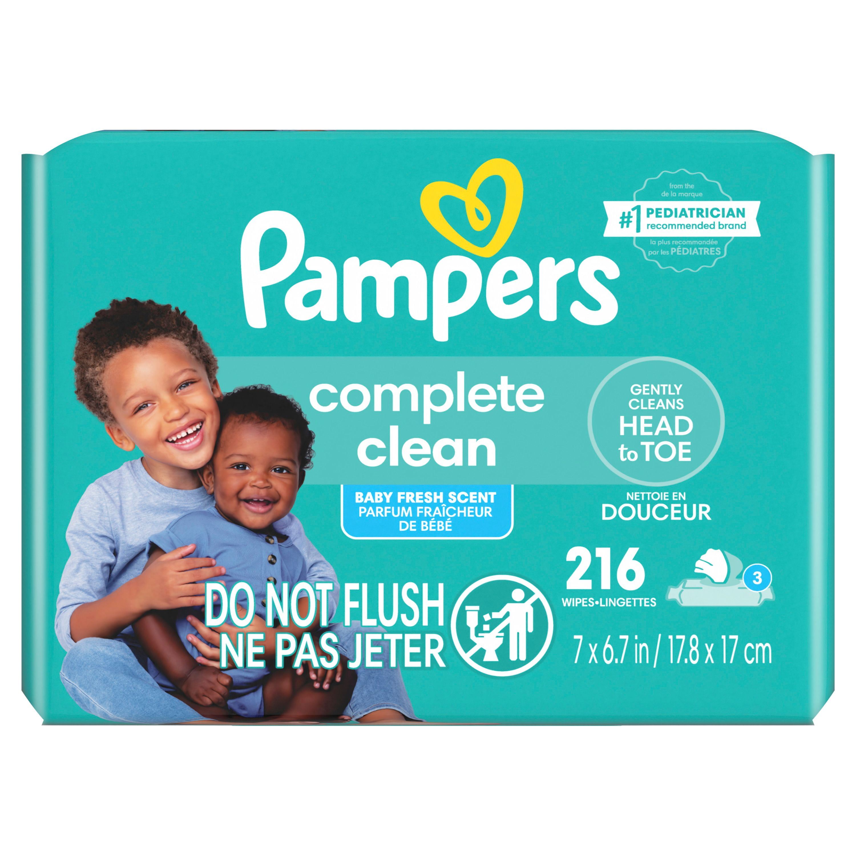 Pampers Complete Clean Baby Wipes - Fresh Scent, 3 Flip-Top Packs (216 Wipes Total)