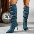 thumbnail image 2 of Dasayo Mid-Calf Woman Boots Blue Dress Slouch Wide Calf High Heel Pointed Toe Boots Shoes for Women 40, 2 of 9