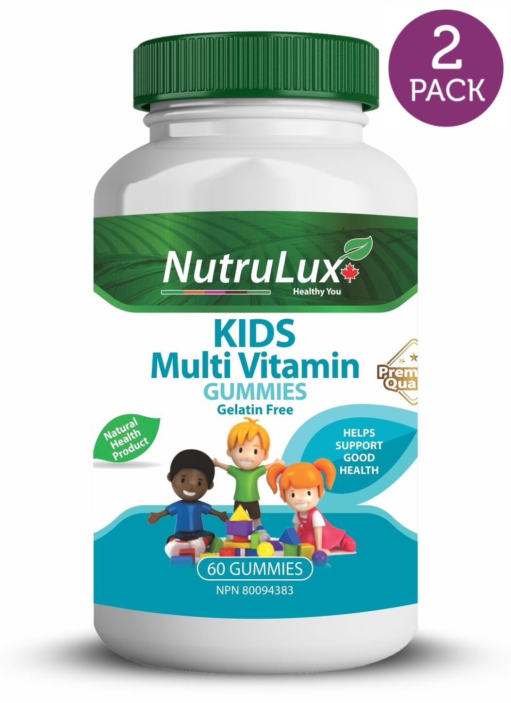 NutruLux Kids Multivitamin ( 223 mg Vitamin A ) Halal Gelatin Free Gummies(Pack of 2)