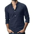 thumbnail image 2 of Fall Shirts for Men Baggy Cotton Linen Solid Pocket Long Sleeve Turn-down Collar T-Shirts Tops Blouses, 2 of 9