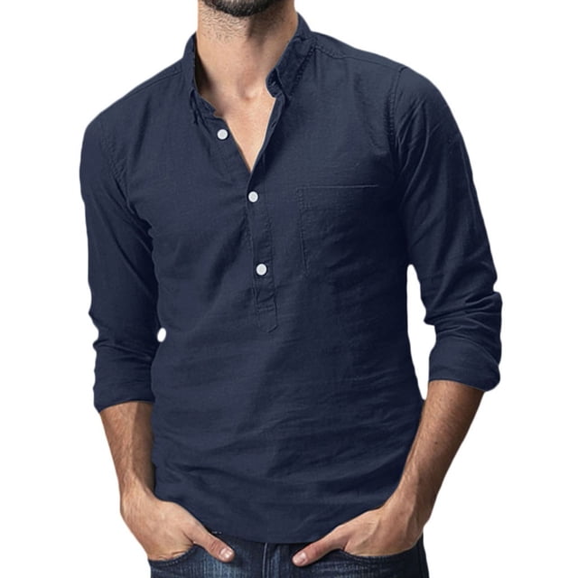 cllios Chemises Henley en Lin pour Homme à Manches Longues Coupe Régulière Kurta Long T-Shirts de Plage avec Poche