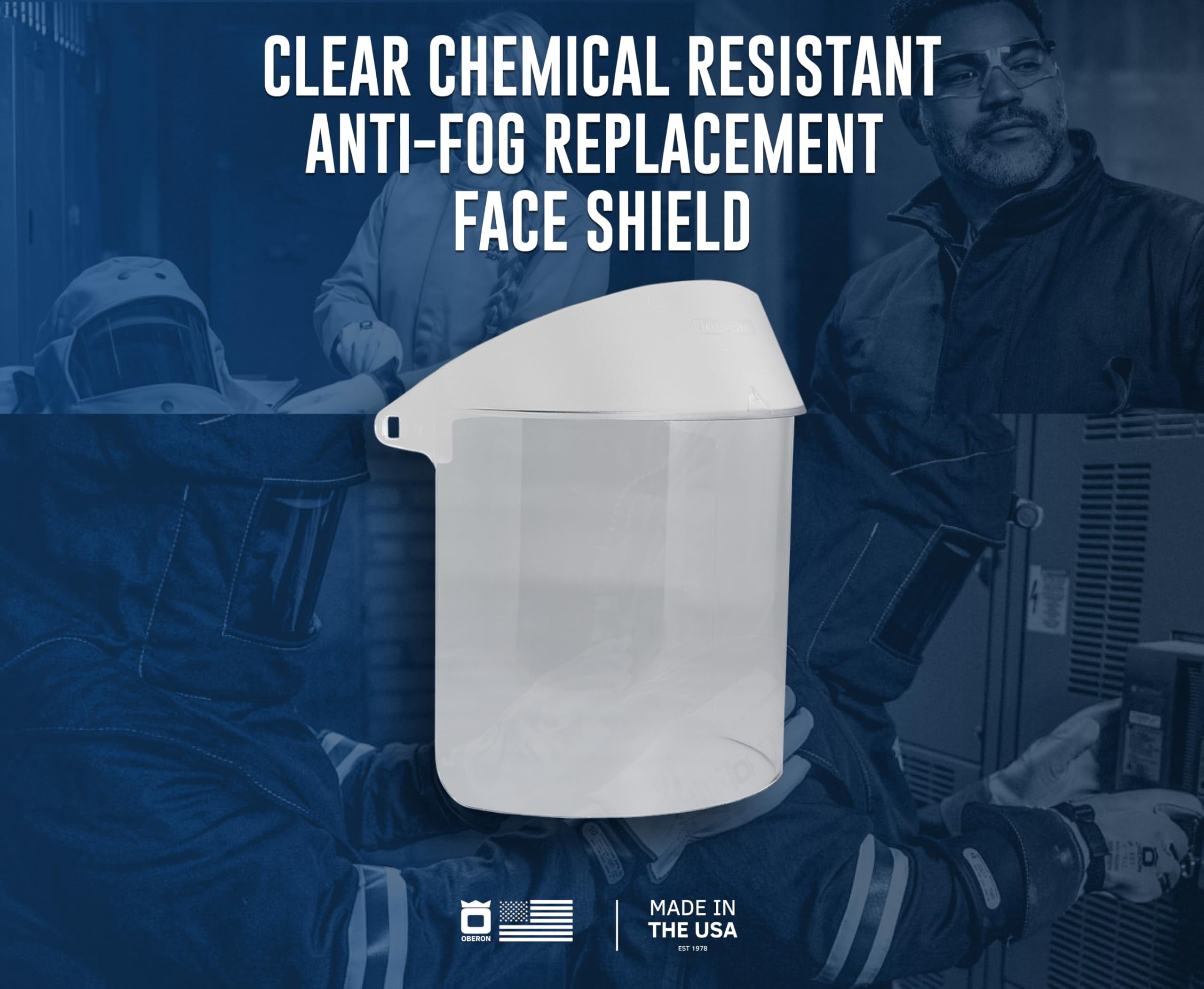 Oberon Clear Chemical Resistant Face Shield - Ratchet Headgear, Adapter, Anti-Fog Options - Face-Fit® Faceshield CA3