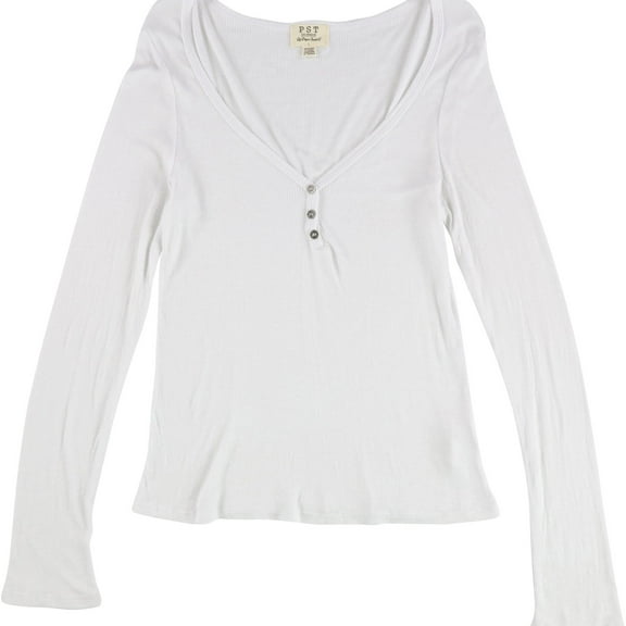 Project Social T Womens Ribbed V-Neck Basic T-Shirt, White, Juniors, Small