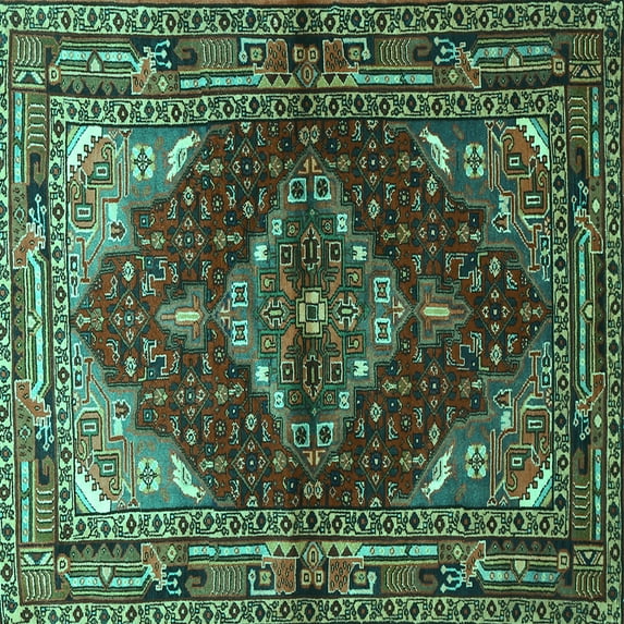 Ahgly Company Machine Washable Indoor Square Persian Turquoise Blue Traditional Area Rugs, 3' Square