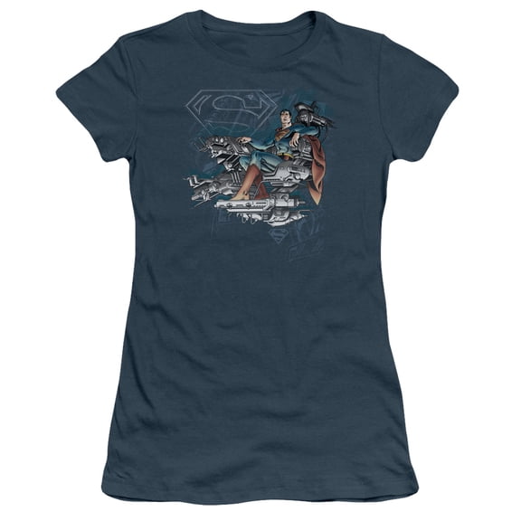 Trevco Dc-Super Mind - Short Sleeve Junior Sheer Tee - Indigo- Small