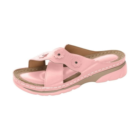 

Honeeladyy Summer Women Flower Hollow Out Slipper Slip-On Wedge Heel Sandals Summer Casual Cross Band Walking Roman Shoes